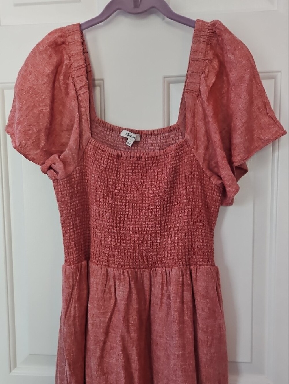 Madewell Dusty Rose Smocked Midi Dress with Puff Sleeves - Picture 4 of 6